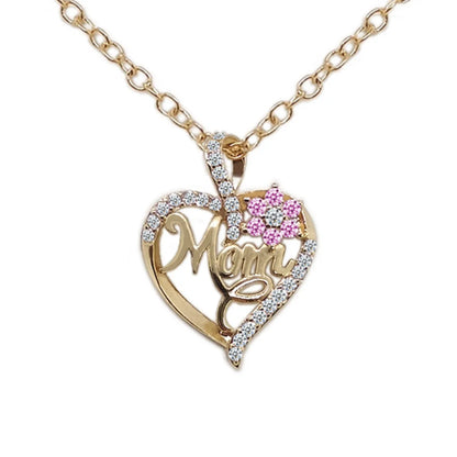 Mama Letter Heart Shape Copper Plating Inlay Zircon Gold Plated Necklace