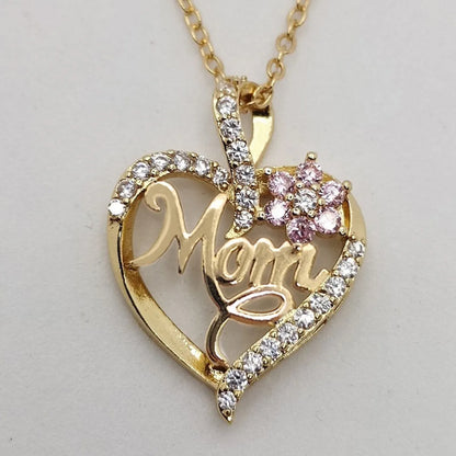 Mama Letter Heart Shape Copper Plating Inlay Zircon Gold Plated Necklace