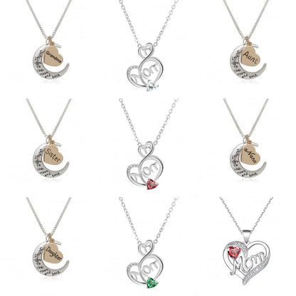 Mama Letter Moon Heart Shape Metal Copper Inlay Rhinestones Zircon Mother's Day Women's Pendant Necklace