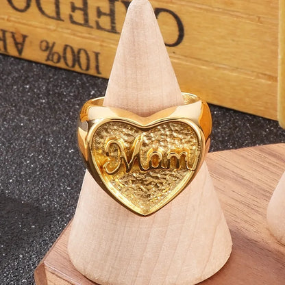 Wholesale Jewelry MAMA Simple Style Letter Heart Shape Titanium Steel 18K Gold Plated Plating Rings