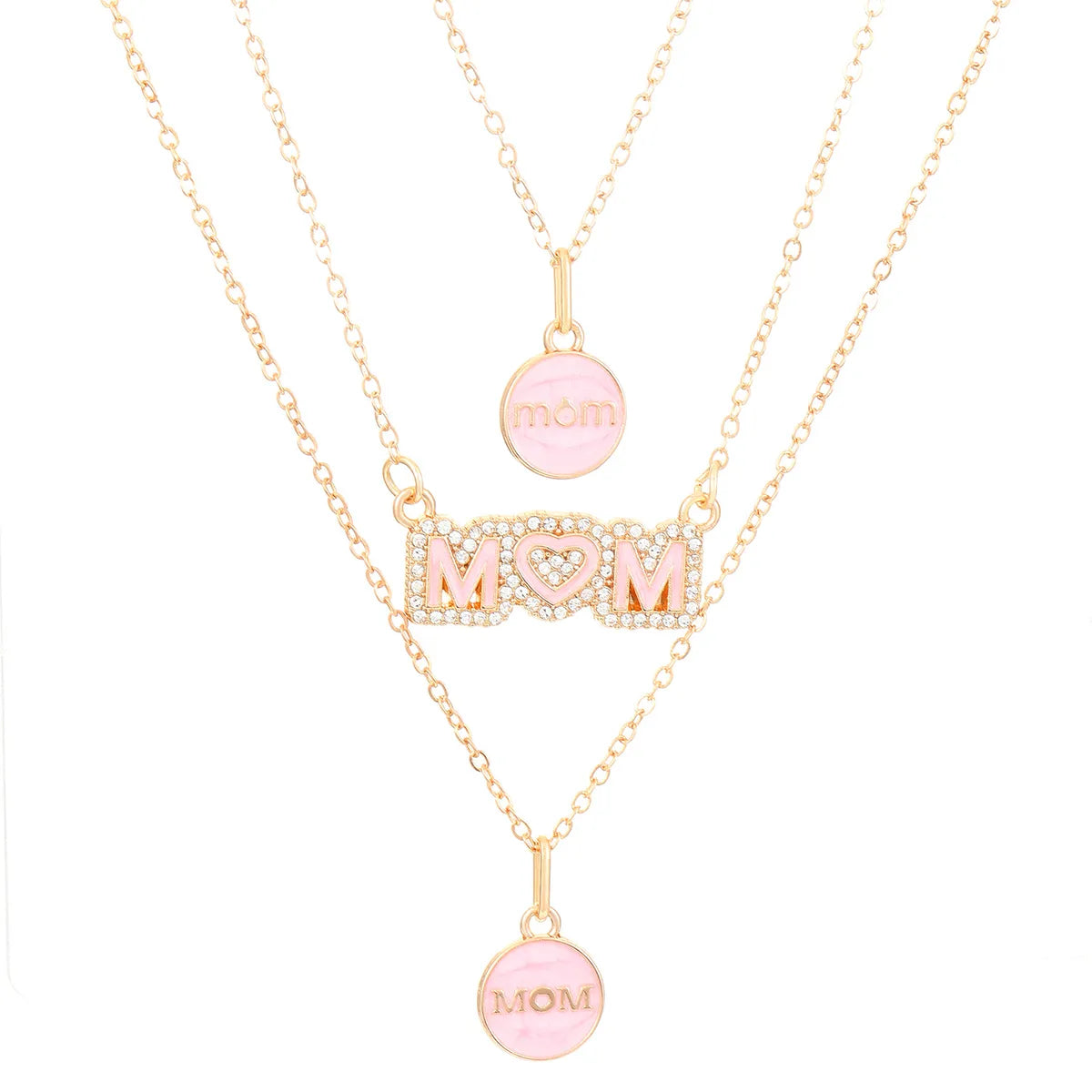 MAMA Simple Style Round Letter Alloy Enamel Inlay Rhinestones Mother'S Day Women'S Layered Necklaces