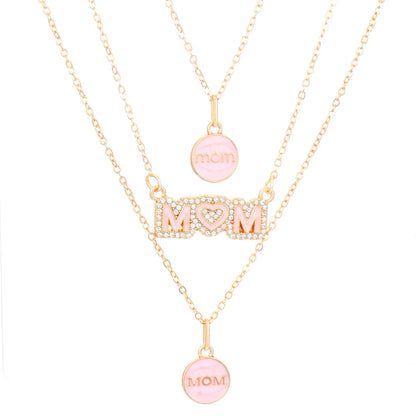 MAMA Simple Style Round Letter Alloy Enamel Inlay Rhinestones Mother'S Day Women'S Layered Necklaces