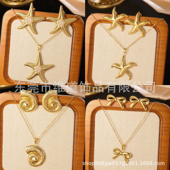 Marine Elements Starfish Conch Bow Jewelry Set