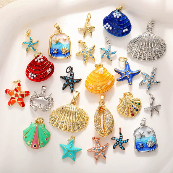 Marine Jewelry Accessories Copper Animal Style Shell Starfish Conch Fish Pendant Electroplated