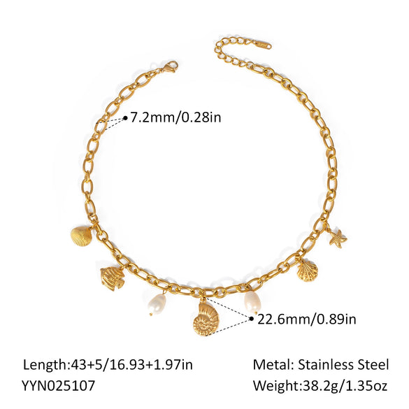 Marine Pendant Necklace Stainless Steel Jewelry With Ocean Breeze Style Pvd Furnace Vacuum Real Gold Plated