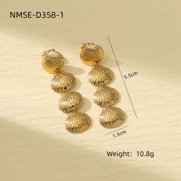 Marine Scallop Stainless Steel 18K Electroplated Retro Women's Earrings