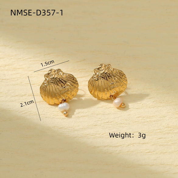 Marine Scallop Stainless Steel 18K Electroplated Retro Women's Earrings
