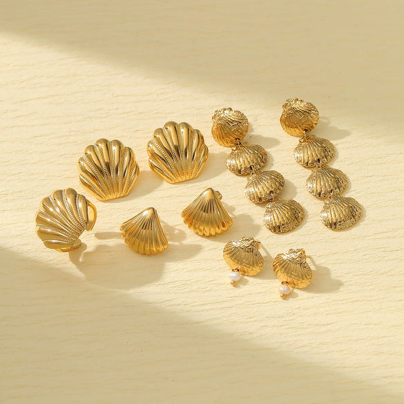 Marine Scallop Stainless Steel 18K Electroplated Retro Women's Earrings