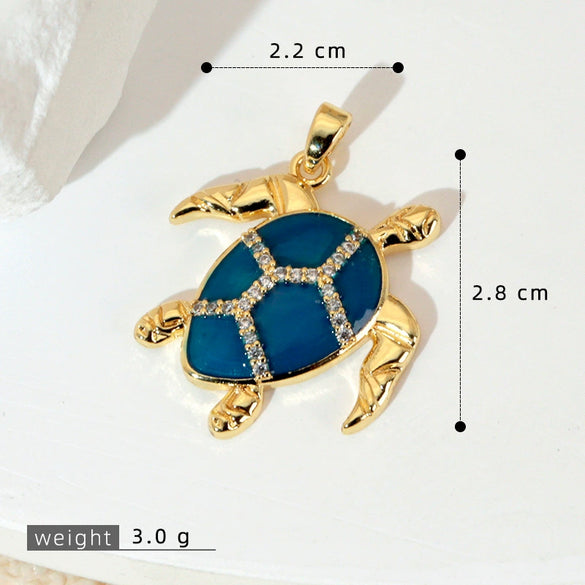 Marine Series Animal Turtle Pendant Necklace Copper Microinlaid Electroplating