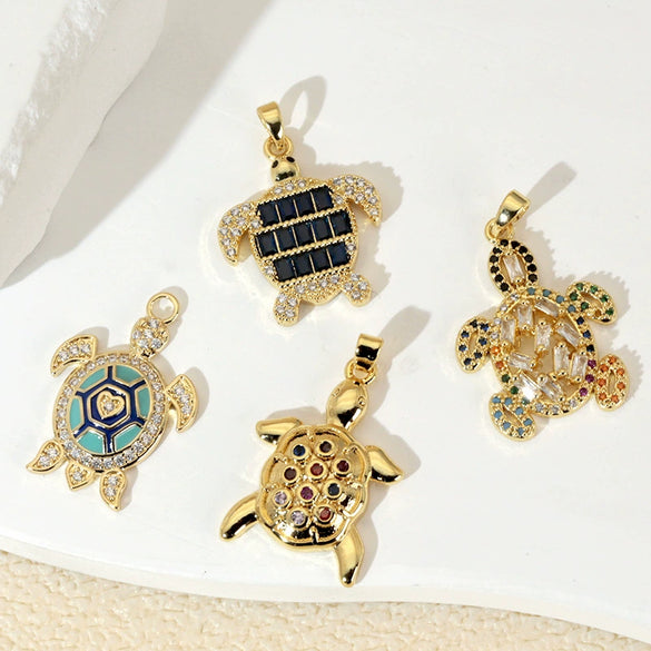 Marine Series Animal Turtle Pendant Necklace Copper Microinlaid Electroplating