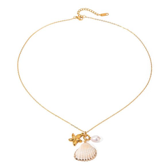 Marine Series Pearl Starfish Shell Necklace Jewelry Stainless Steel Titanium Steel Geometric Electroplated For Women