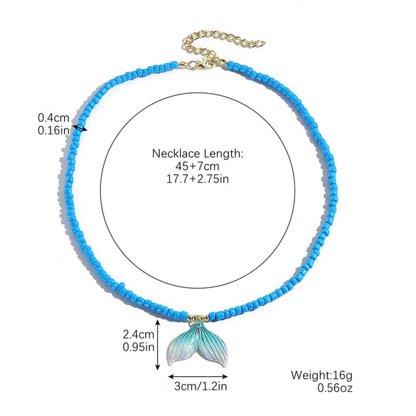 Marine Series Shell And Rice Beads Handmade Geometric Necklace