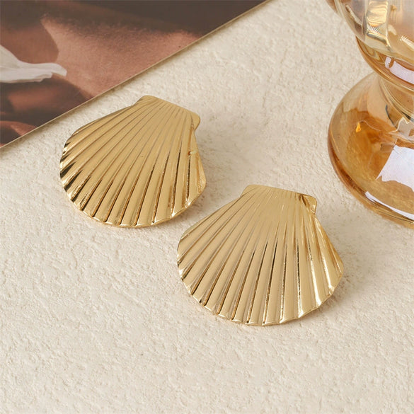 Marine Series Shell Fanshaped Earrings Stainless Steel 18K Gold Polish Women's