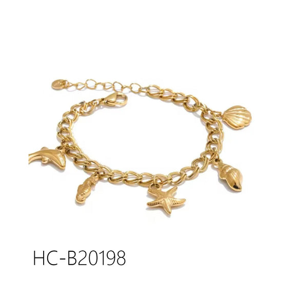 Marine Series Stainless Steel And Titanium Steel Necklace With Starfish And Shell Pendant Electroplated Animal Patterned