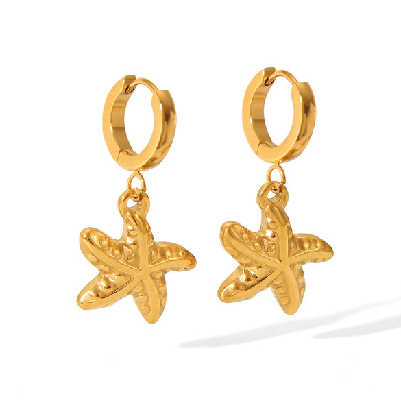 Marine Series Stainless Steel Geometric Starfish Earrings For Women 18K Goldplated