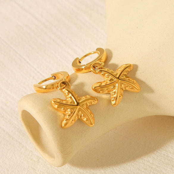 Marine Series Stainless Steel Geometric Starfish Earrings For Women 18K Goldplated