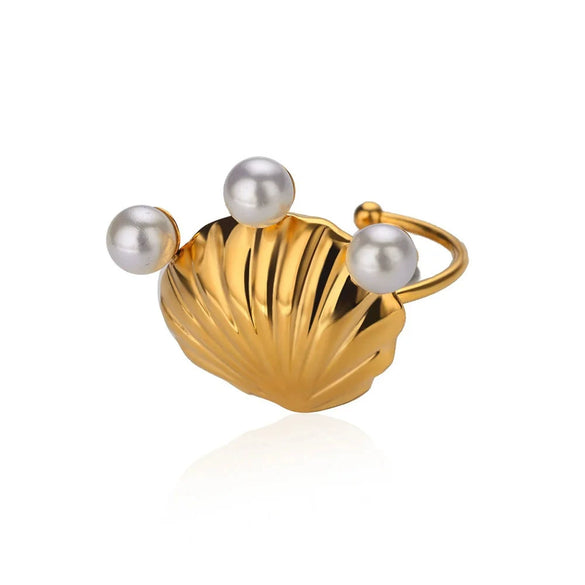 Marine Series Stainless Steel Ring With Shell Pearl Electroplated