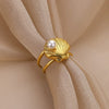 Marine Series Stainless Steel Ring With Shell Pearl Electroplated