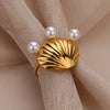 Marine Series Stainless Steel Ring With Shell Pearl Electroplated