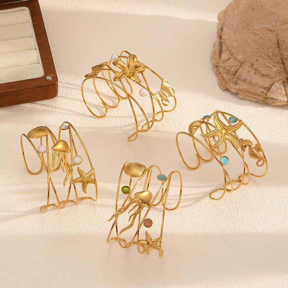 Marine Style Animal Stainless Steel Bracelet For Women With Electroplating