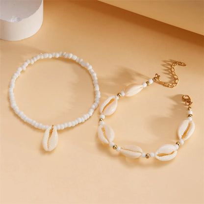 Marine Style Beach Pastoral Shell Plastic Shell Beaded Women'S Anklet