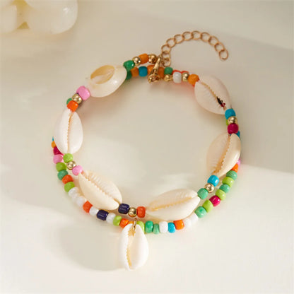 Marine Style Beach Pastoral Shell Plastic Shell Beaded Women'S Anklet