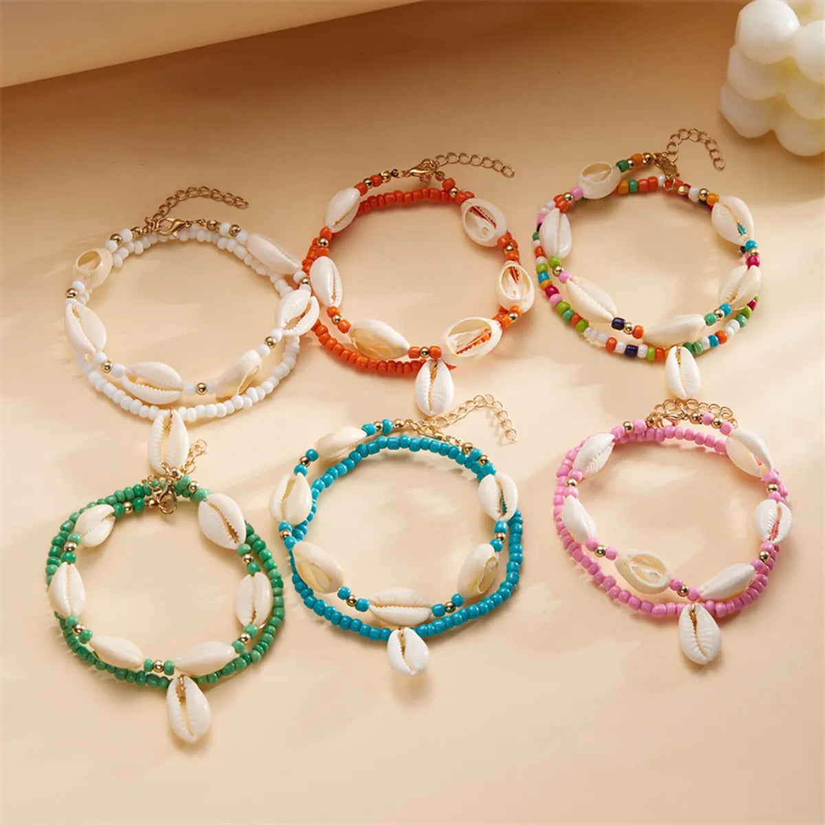 Marine Style Beach Pastoral Shell Plastic Shell Beaded Women'S Anklet