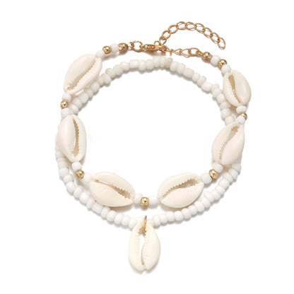 Marine Style Beach Pastoral Shell Plastic Shell Beaded Women'S Anklet