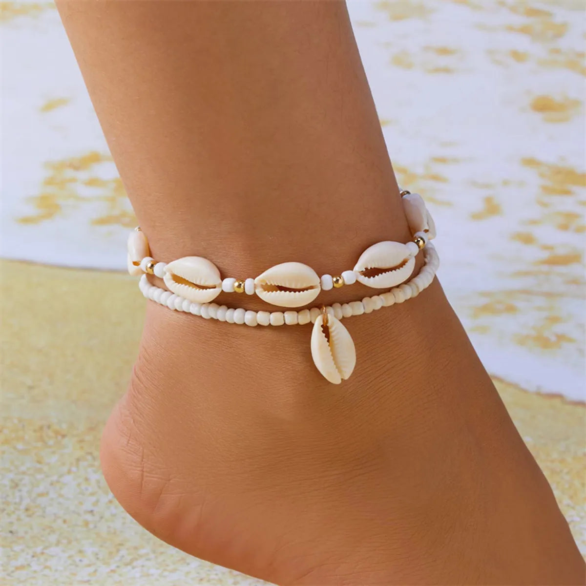 Marine Style Beach Pastoral Shell Plastic Shell Beaded Women'S Anklet