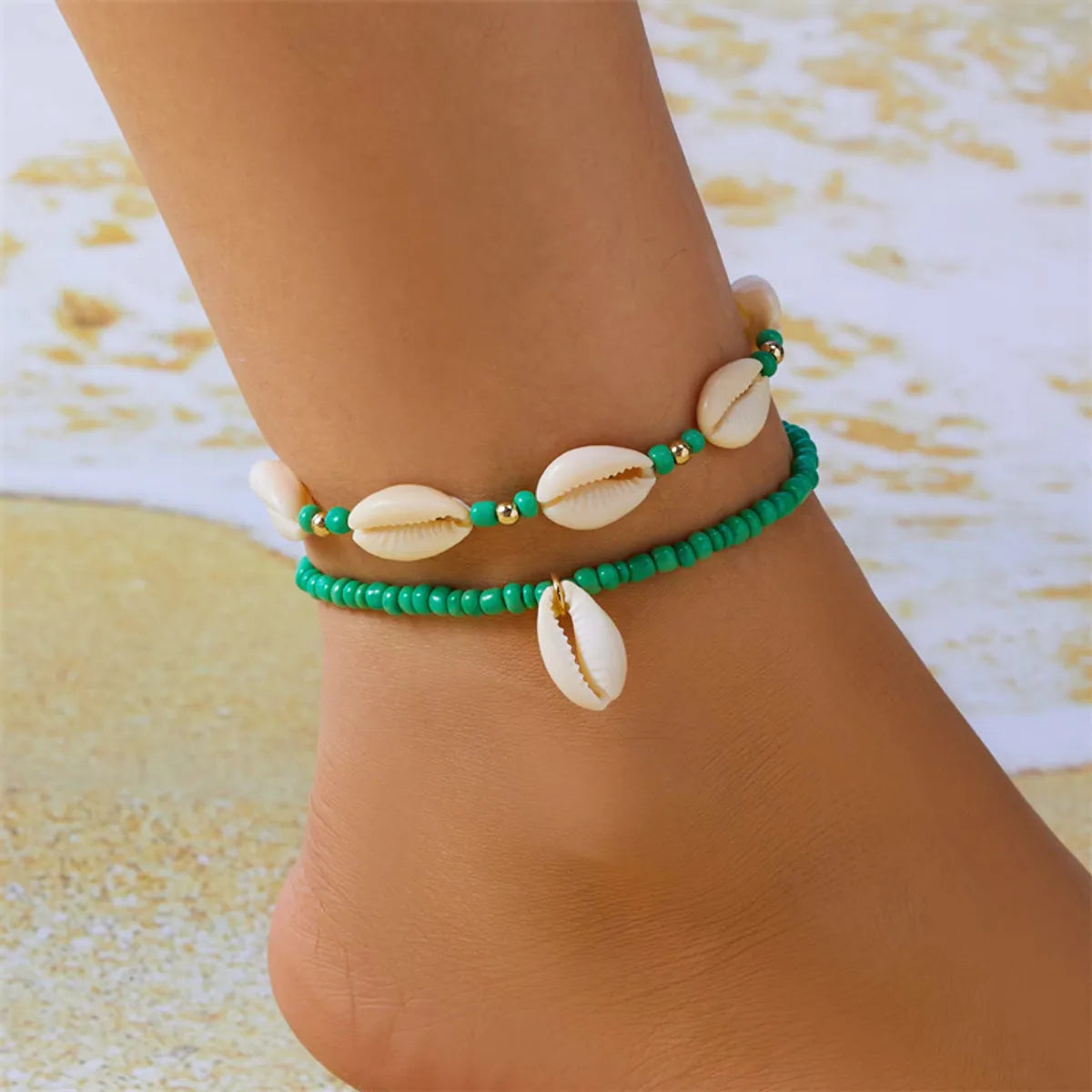 Marine Style Beach Pastoral Shell Plastic Shell Beaded Women'S Anklet