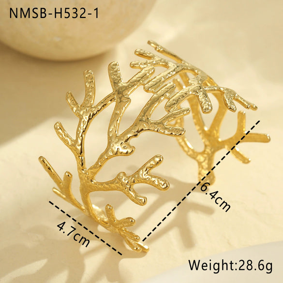 Marine Style Coral Starfish Shell Exaggerated Titanium Steel Bracelet Stainless Steel Plated 18K Gold Jewelry