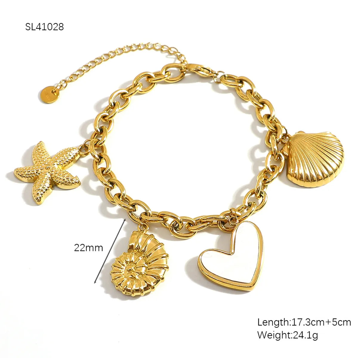 Marine Style IG Style Starfish Conch Heart Shape 304 Stainless Steel Shell Bracelets In Bulk