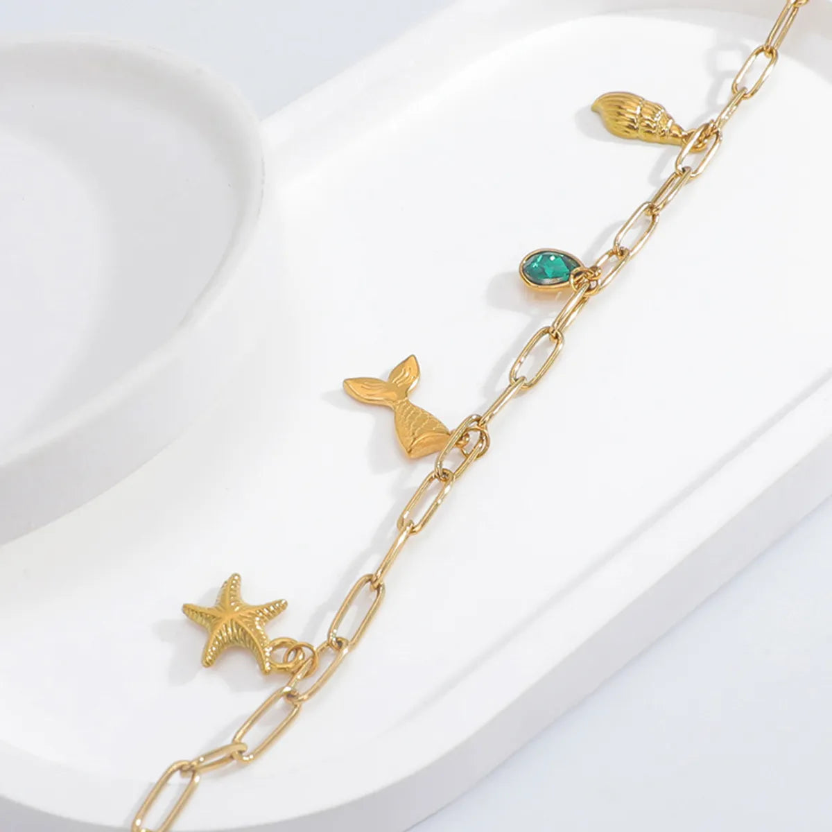 Marine Style IG Style Water Droplets Starfish Fish Tail 304 Stainless Steel 18K Gold Plated Zircon Bracelets In Bulk