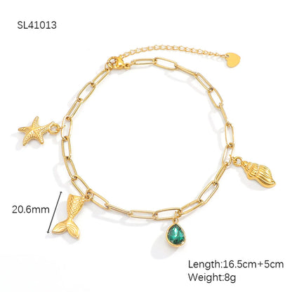 Marine Style IG Style Water Droplets Starfish Fish Tail 304 Stainless Steel 18K Gold Plated Zircon Bracelets In Bulk