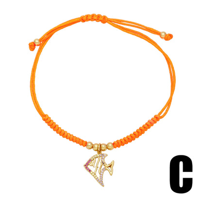 Marine Style Octopus Crab Fish Rope Copper Plating Inlay Zircon 18k Gold Plated Drawstring Bracelets