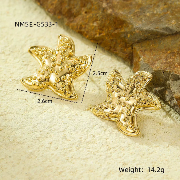 Marine Style Seahorse Starfish Geometric Earrings Stainless Steel 18K Electroplated Ear Jewelry