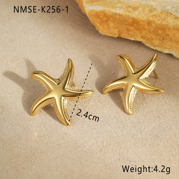 Marine Style Seahorse Starfish Geometric Earrings Stainless Steel 18K Electroplated Ear Jewelry