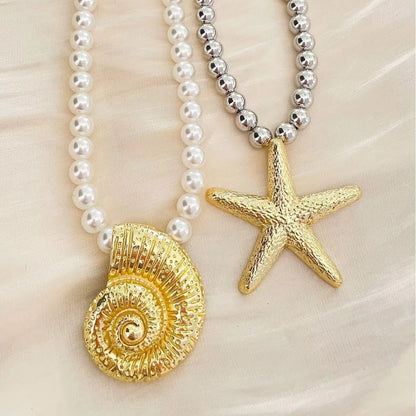 Marine Style Simple Style Starfish Conch Imitation Pearl Alloy Wholesale Pendant Necklace