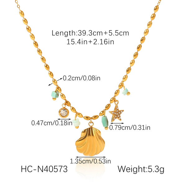 Marine Style Stainless Steel And Titanium Steel Clavicle Chain Necklace With Starfish Shell Turtle Fish Tail Animal Zodiac Star Geometric Pendant And Electroplating