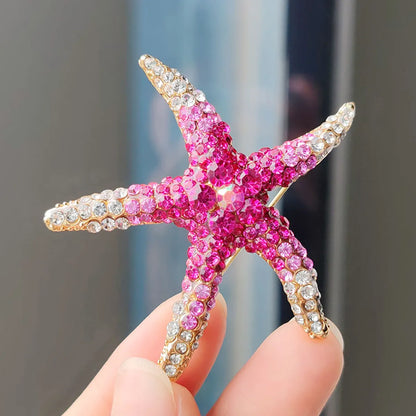 Marine Style Starfish Alloy Plating Inlay Rhinestones Women'S Brooches