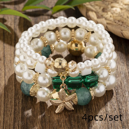 Marine Style Starfish Artificial Pearl Glass Glass Stoving Varnish Unisex Bracelets