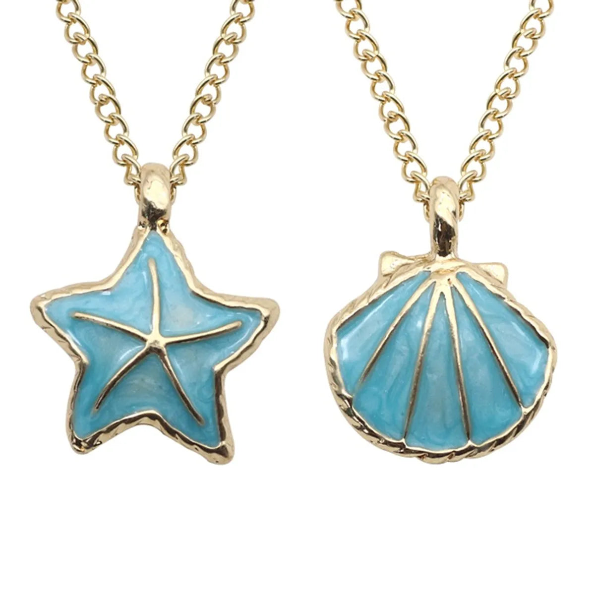 Marine Style Starfish Shell Alloy Enamel Women'S Pendant Necklace