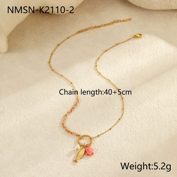 Marine Style Titanium Steel And Stainless Steel Necklace With Conch And Starfish Pendant Geometric Pattern Electroplated For Women