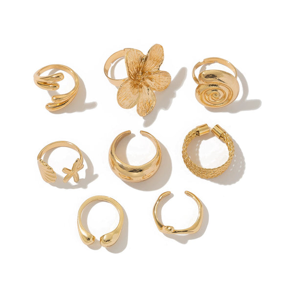 Marine Wind Conch Shell Ring Metal Flower Geometric Electroplated For Women