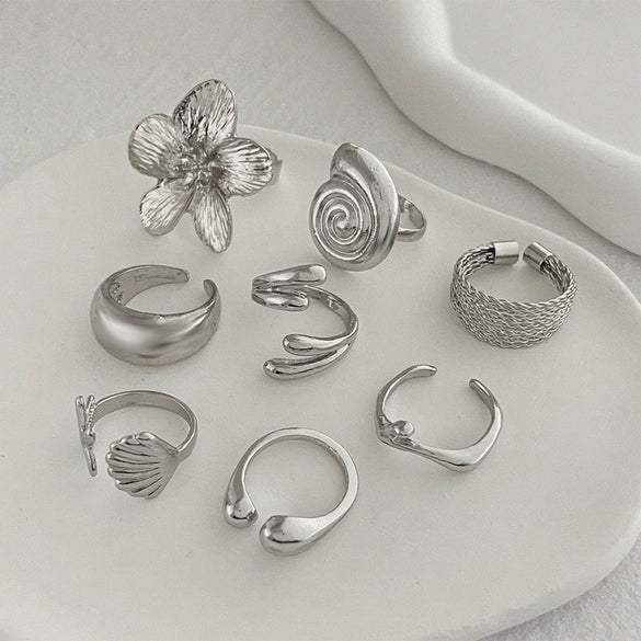 Marine Wind Conch Shell Ring Metal Flower Geometric Electroplated For Women