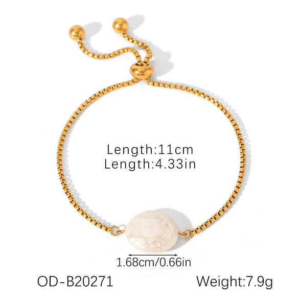 Marine Wind Women's Freshwater Pearl And Stainless Steel Geometric Charm Bracelet With Pvd Vacuum Plating