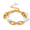 Marine Wind Women's Freshwater Pearl And Stainless Steel Geometric Charm Bracelet With Pvd Vacuum Plating