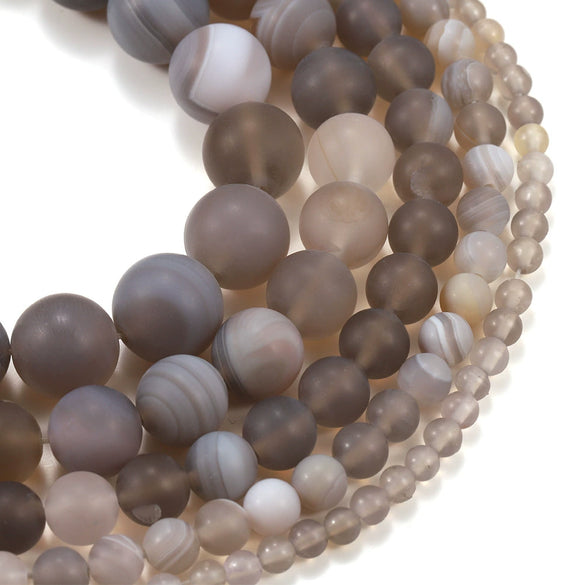 Matte Gray Line Agate Loose Beads For Jewelry Accessories Grinding And Polishing