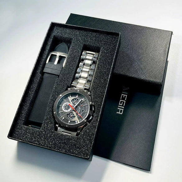 Mechanical Sports Men's Watch With Alloy Case Round Dial And Stainless Steel Strap