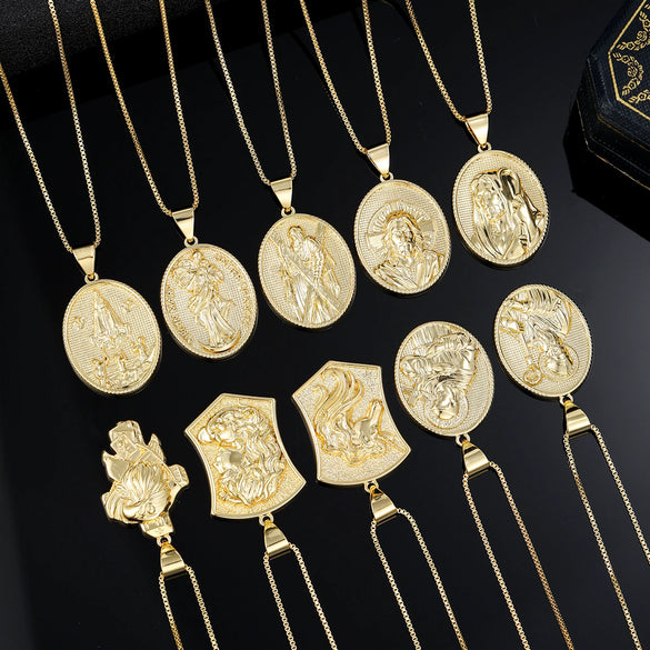 Medal Pendant Necklace Copper Plated Real Gold Cartoon Character Style
